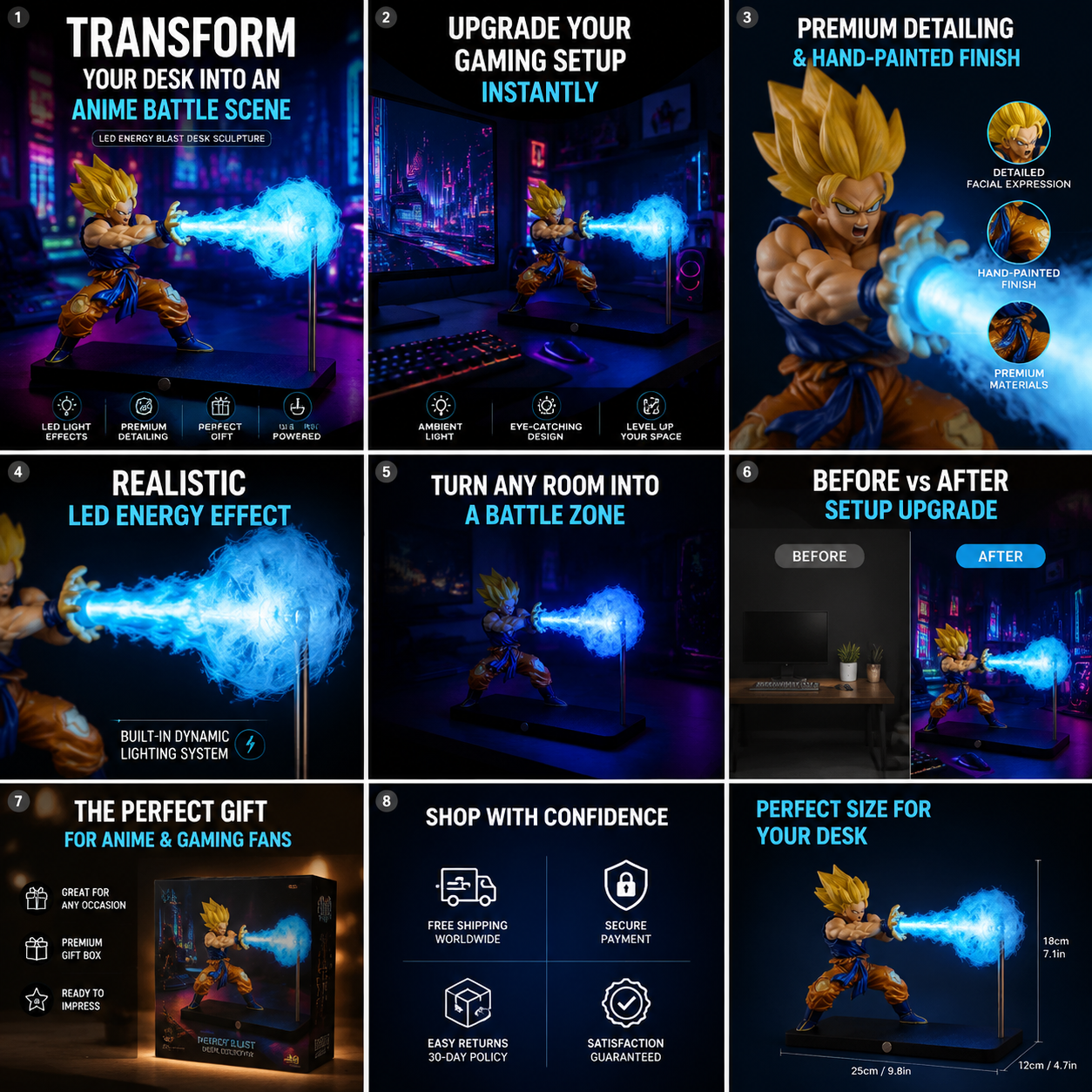 Anime Energy Blast LED Desk Sculpture