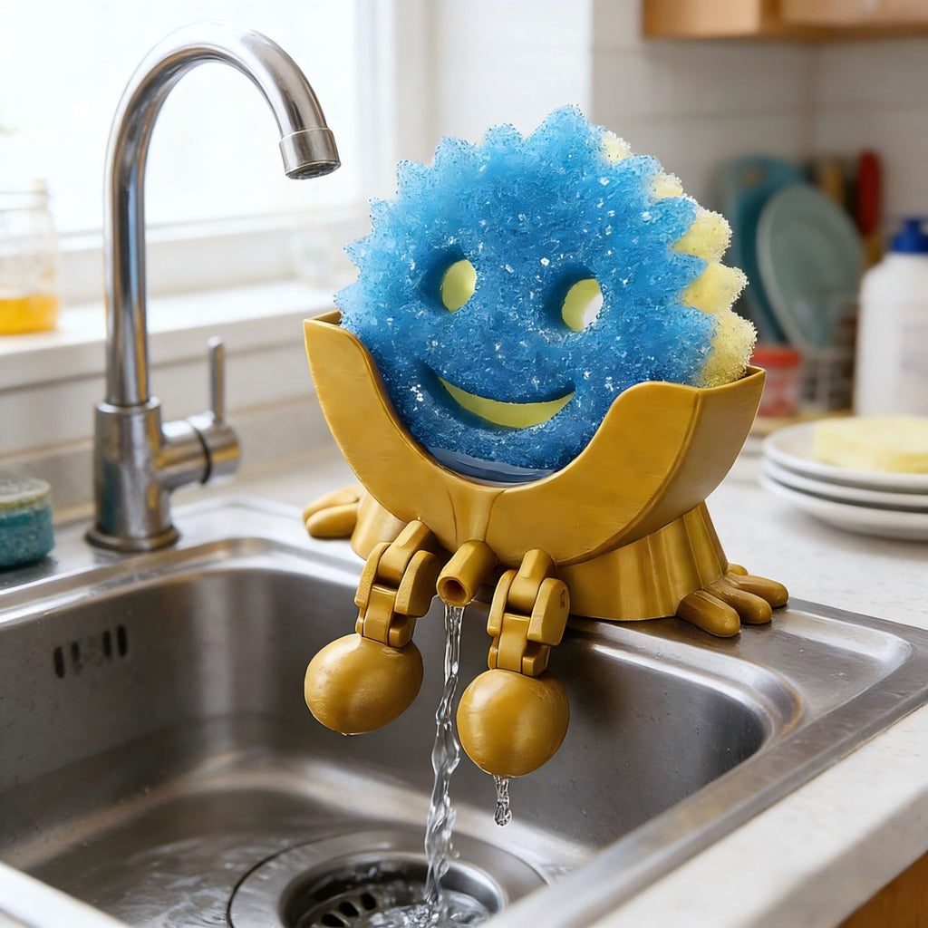 New cross-border smiley face dishwashing 3D printing sponge bracket creative funny drain rack cute storage rack